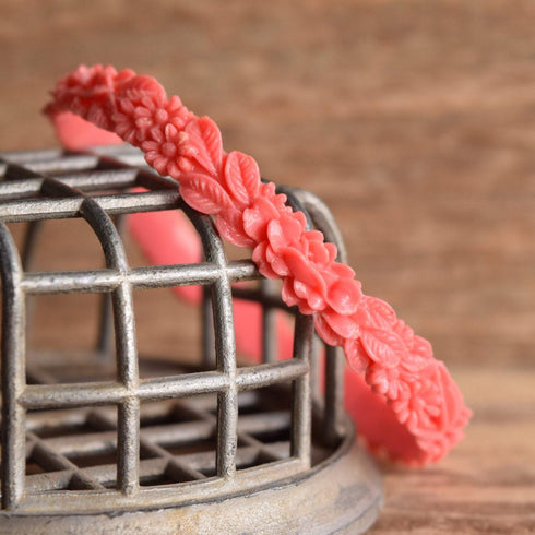Thin Coral Pink Celluloid Floral Bangle