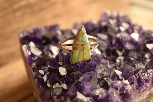 Green Turquoise Inlay Ring - Size 10 1/4