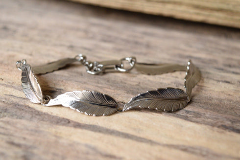 Silver Toned Feather Bracelet