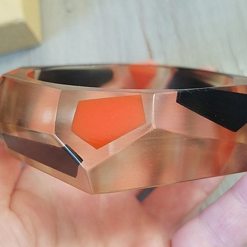 Geometric Orange and Black Bangle