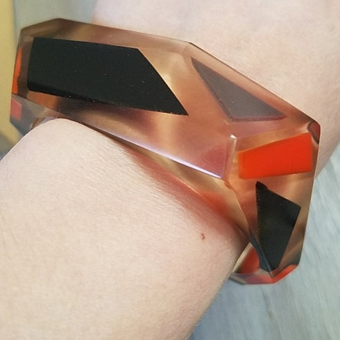 Geometric Orange and Black Bangle