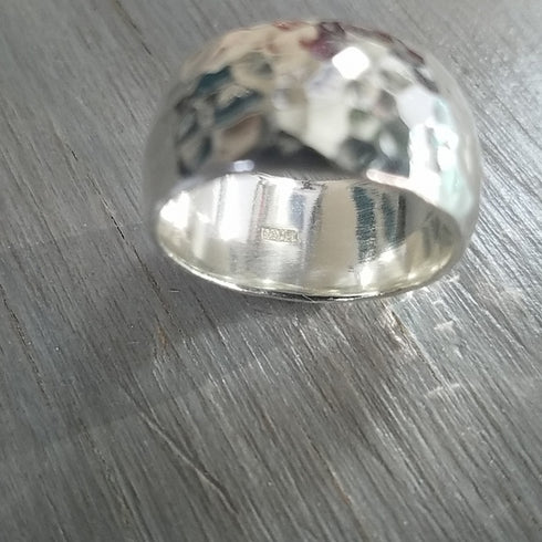 Wide Hammered Silver Band Ring - Size 9.5