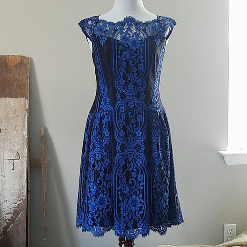 Nanette Lepore Blue Black Lace Dress Picasso Moon