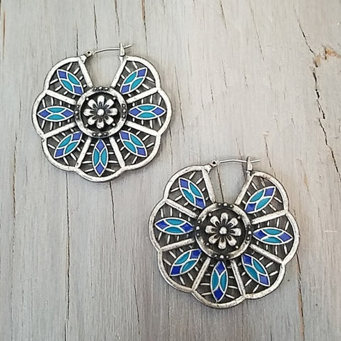 Flower Hoop Boho Earrings