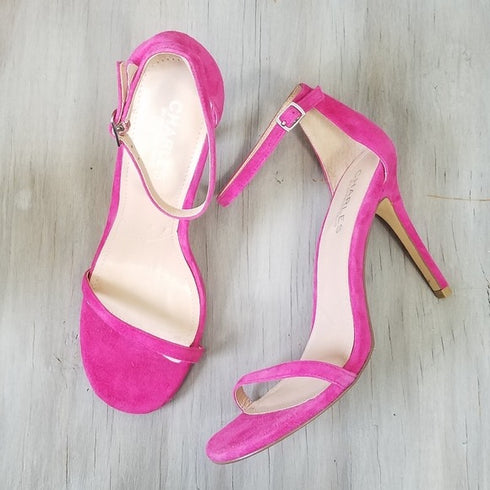 Pink suede strappy heels Charles by charles david