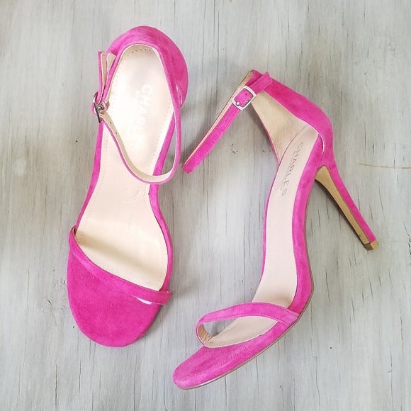 Pink suede strappy heels Charles by charles david