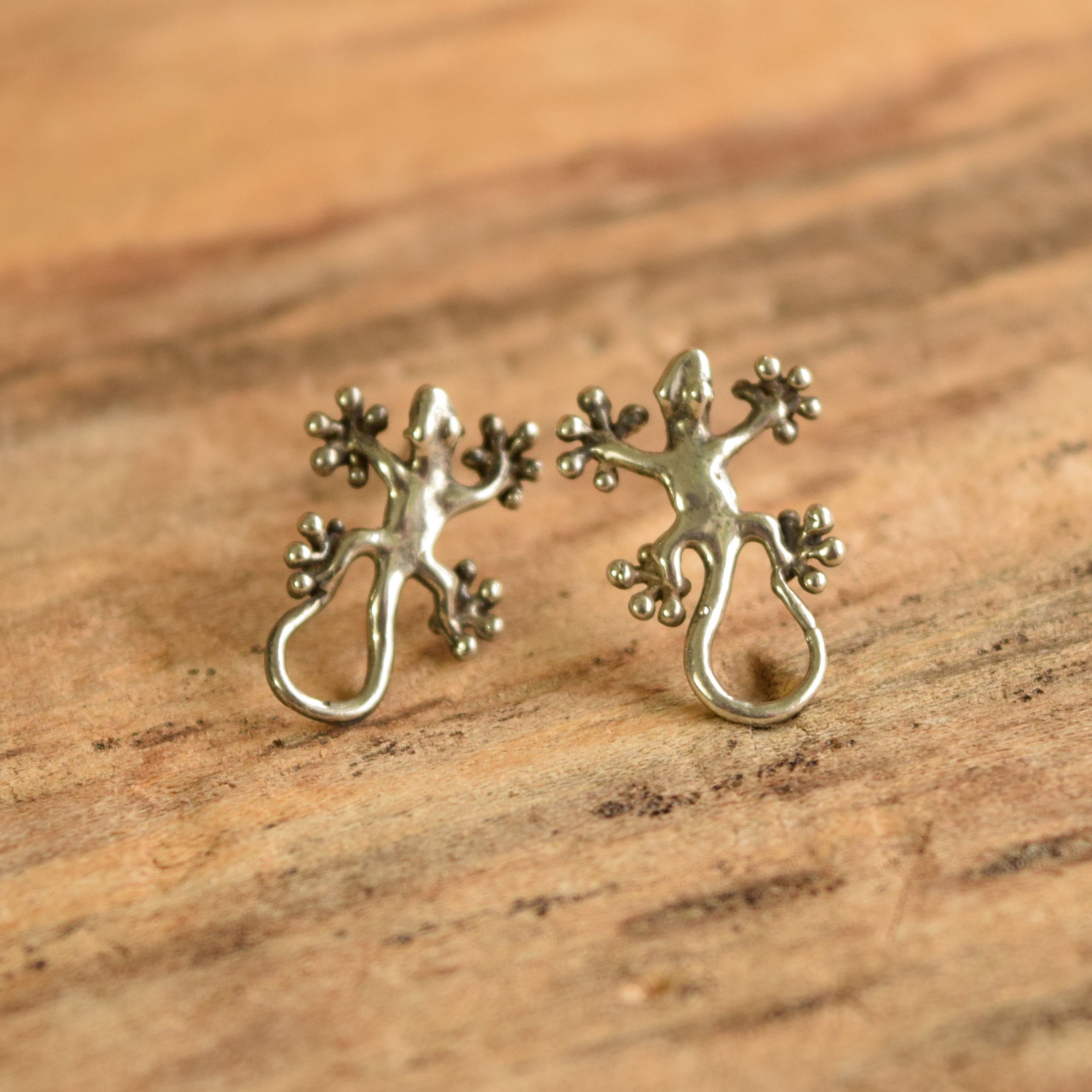 Pair Of 925 Sterling Silver Gecko Lizard Stud Earrings – Salamander Design, No Stone, German Made