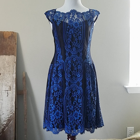 YournNonce Nanette Lepore Blue Black Lace Dress Picasso Moon